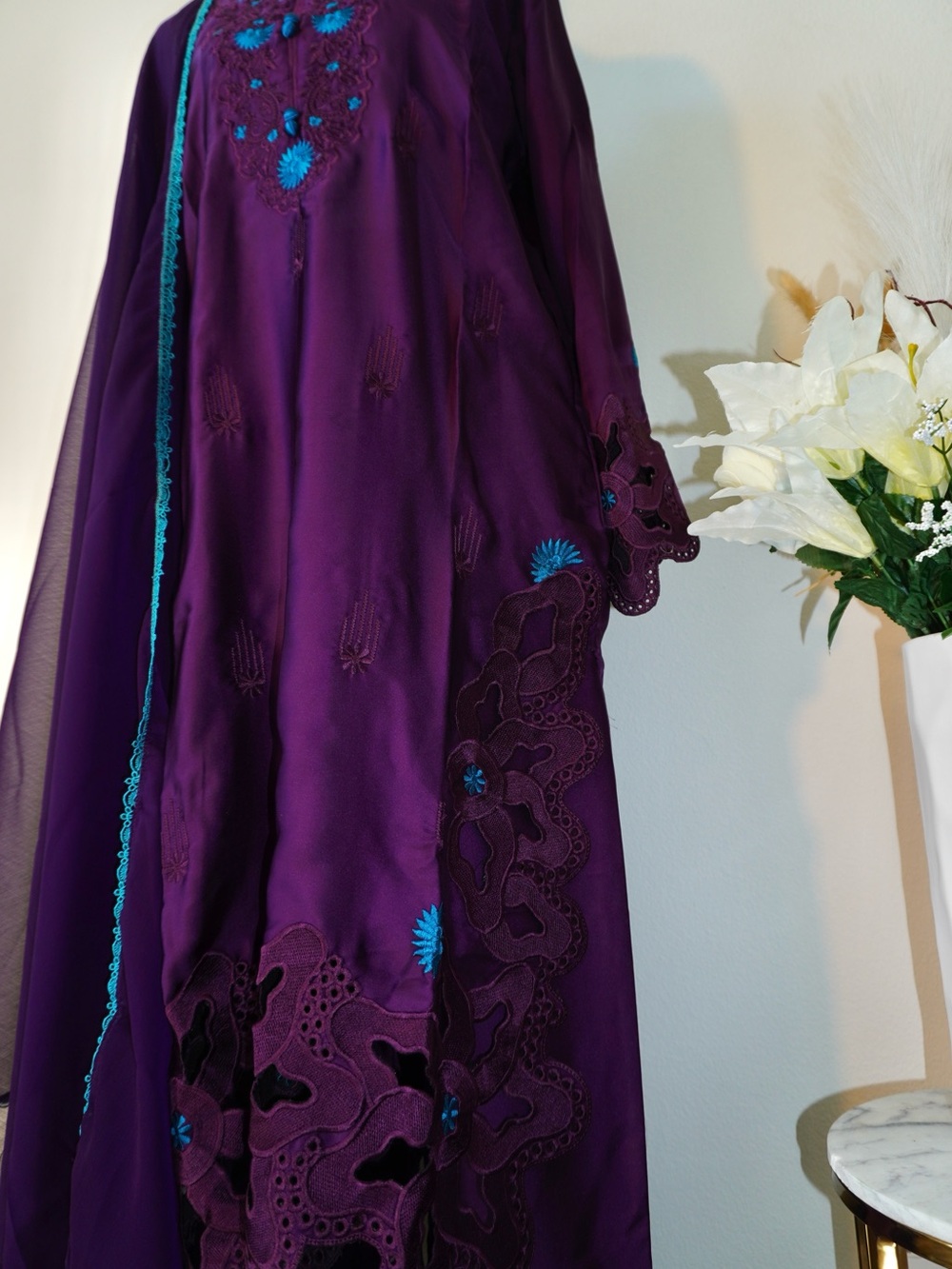 SumNoor's Purple Embroidered Formal Dress with Teal Accents - Picture 4 of 5